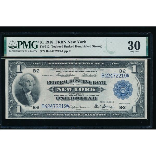 1918 $1 New York FRBN PMG 30