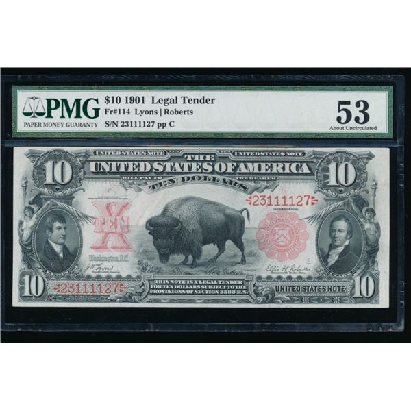 1901 $10 Bison Legal Tender Note PMG 53