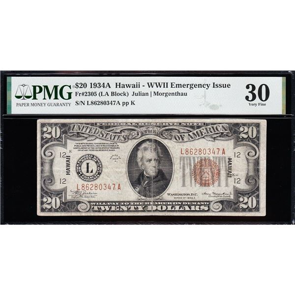1934A $20 Hawaii FRN PMG 30