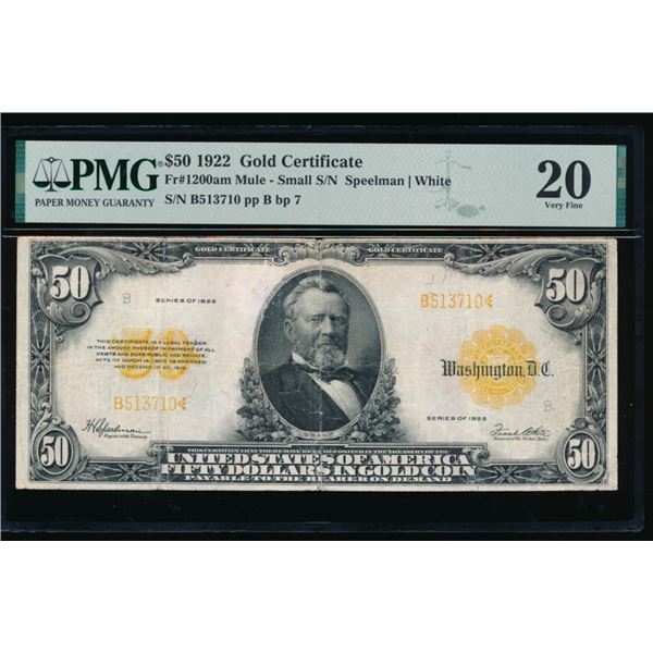 1922 $50 Gold Certificate PMG 20
