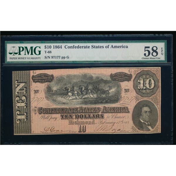 1864 $10 T-68 Confederate PMG 58EPQ