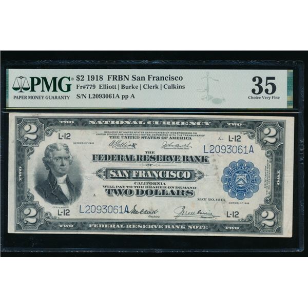 1918 $2 San Francisco FRBN PMG 35