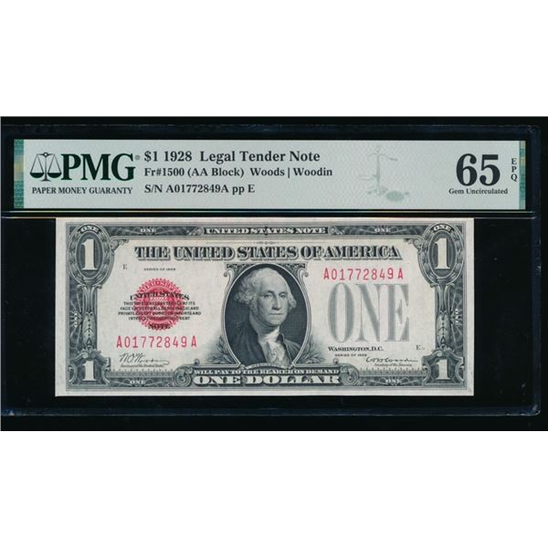 1928 $1 Legal Tender Note PMG 65EPQ