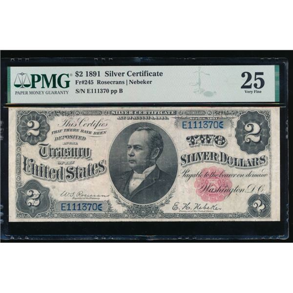 1891 $2 Silver Certificate PMG 25