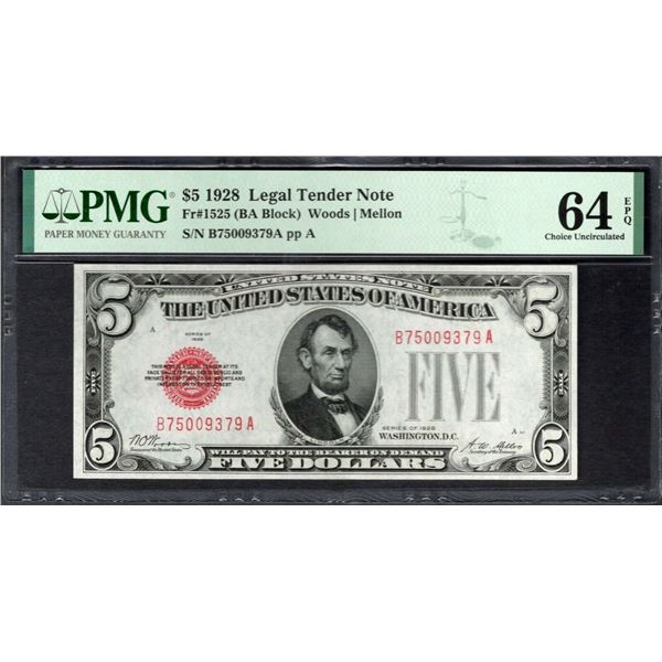 1928 $5 Legal Tender Note PMG 64EPQ