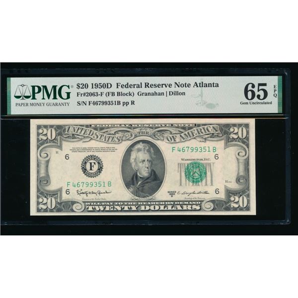 1950D $20 Atlanta FRN PMG 65EPQ