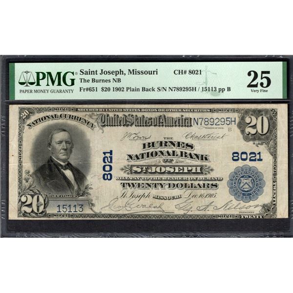 1902 $20 St Joseph MO National PMG 25