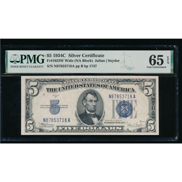 1934C $5 Silver Certificate PMG 65EPQ