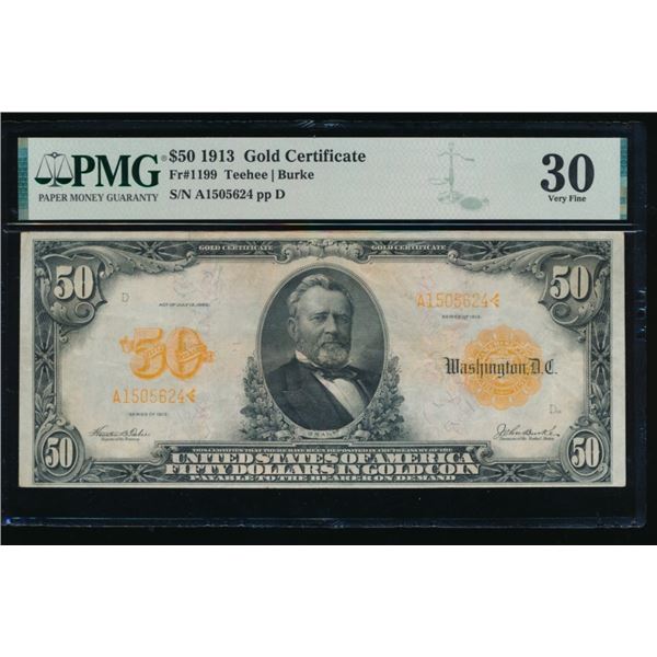 1913 $50 Gold Certificate PMG 30