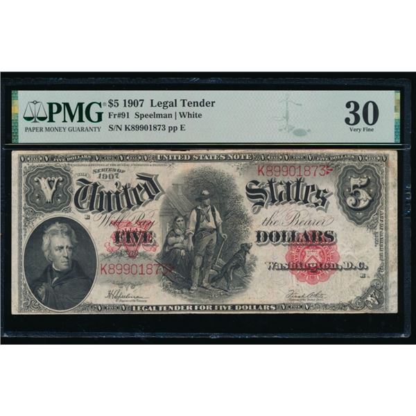 1907 $5 Legal Tender Note PMG 30