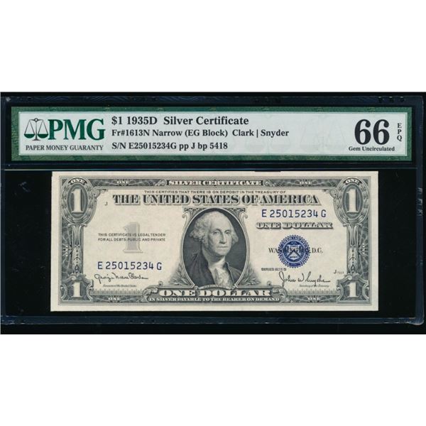 1935D $1 Silver Certificate PMG 66EPQ