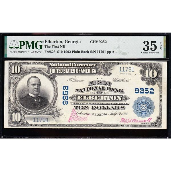 1902 $10 Elberton GA National PMG 35EPQ