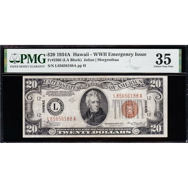 1934A $20 Hawaii FRN PMG 35