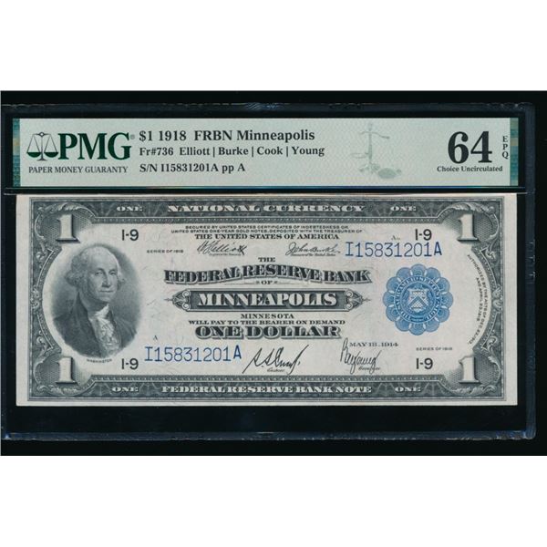 1918 $1 Minneapolis FRBN PMG 64EPQ