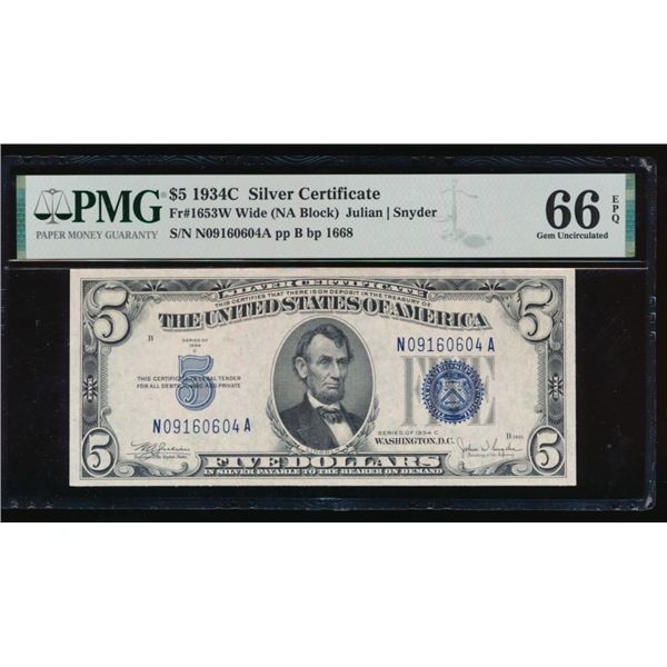 1934C $5 Silver Certificate PMG 66EPQ