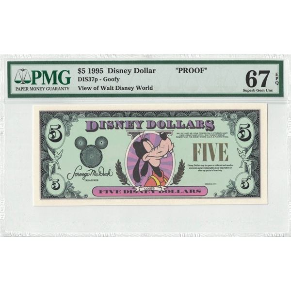 1995 $5 Goofy Proof Disney Dollar PMG 67EPQ