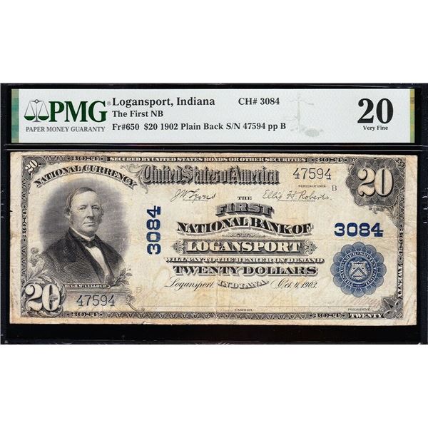 1902 $20 Logansport IN National PMG 20