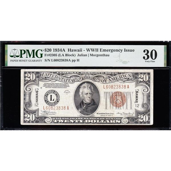 1934A $20 Hawaii FRN PMG 30