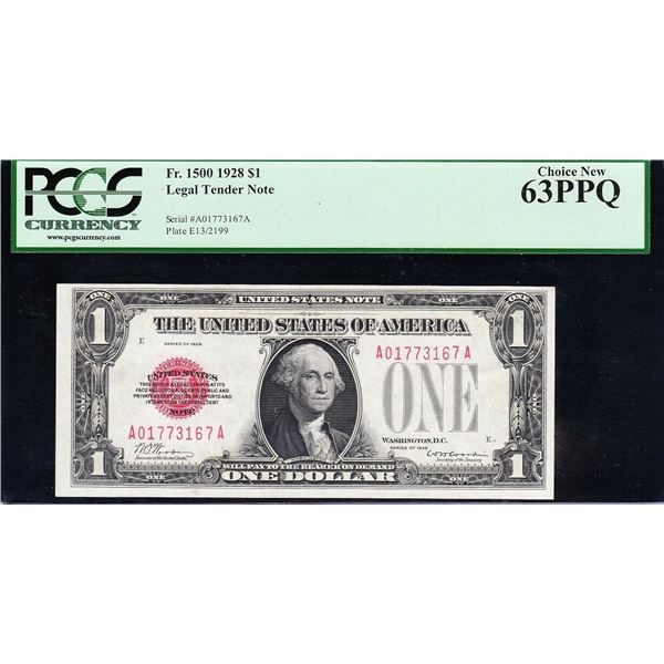 1928 $1 Red Seal Legal Tender Note PCGS 63PPQ