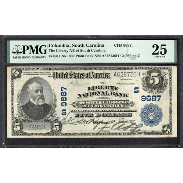 1902 $5 Columbia SC National PMG 25