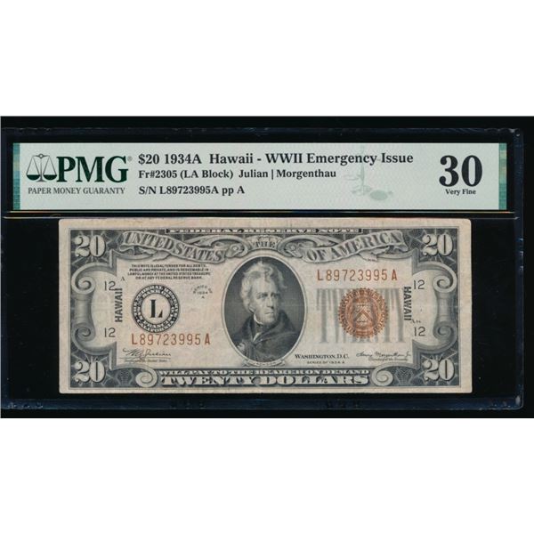 1934A $20 Hawaii FRN PMG 30