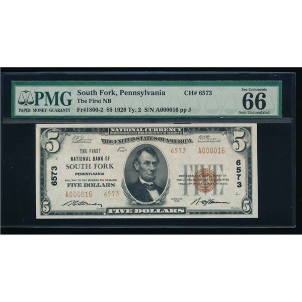 1929 $5 South Fork PA National PMG 66EPQ