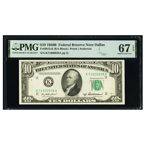 1950B $10 Dallas FRN PMG 67EPQ