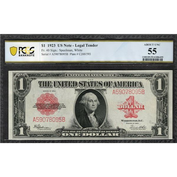 1923 $1 Legal Tender Note PCGS 55