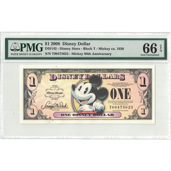 2008 $1 Mickey Disney Dollar PMG 66EPQ