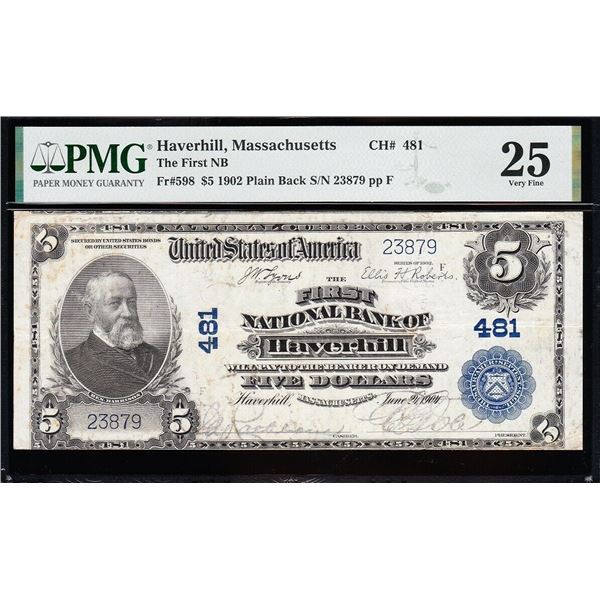 1902 $5 Haverhill MA National PMG 25