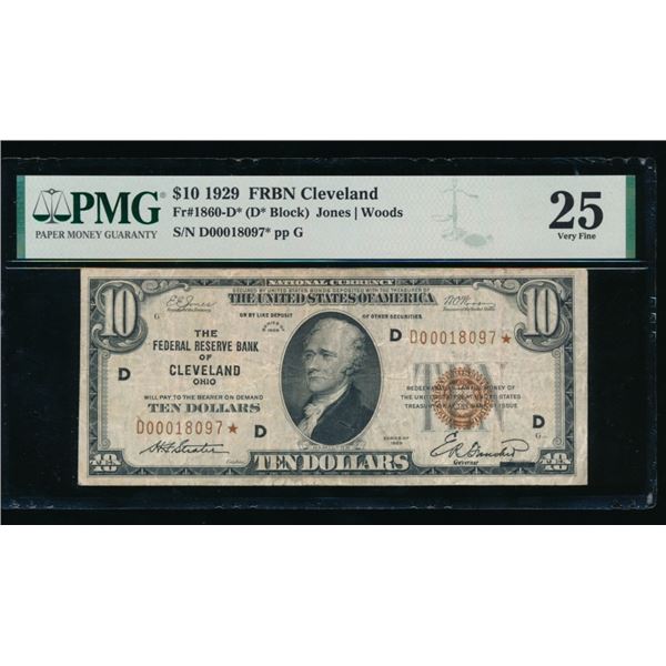 1929 $10 STAR Cleveland FRBN PMG 25