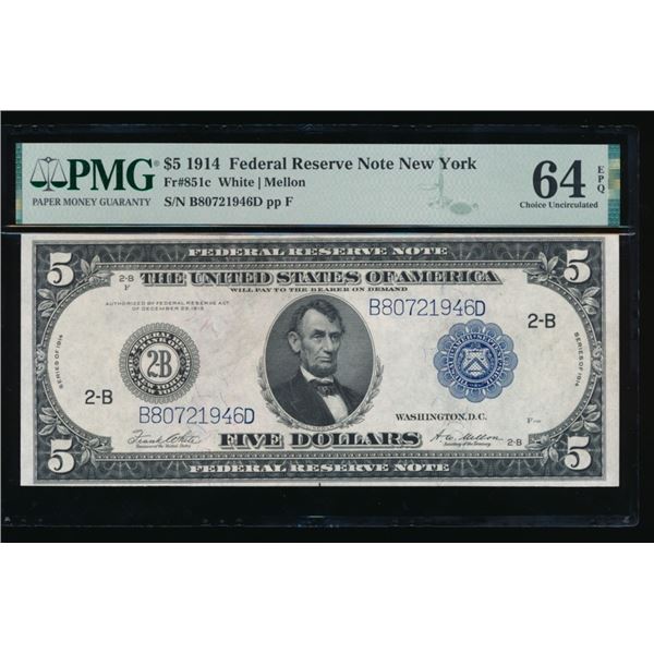 1914 $5 New York FRN PMG 64EPQ