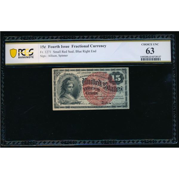 15 Cent Fourth Issue Fractional PCGS 63