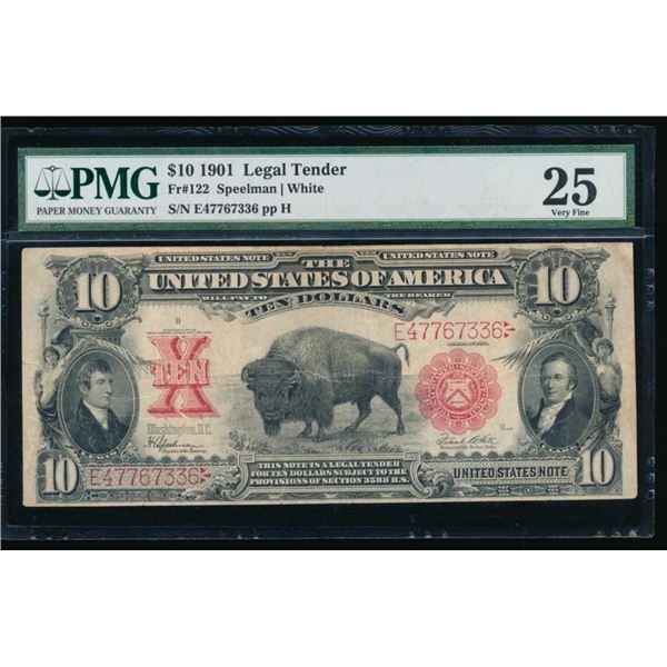 1901 $10 Bison Legal Tender Note PMG 25