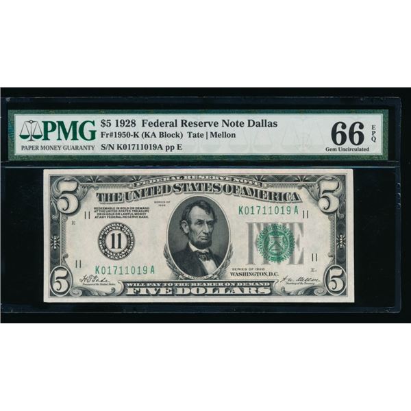 1928 $5 Dallas FRN PMG 66EPQ