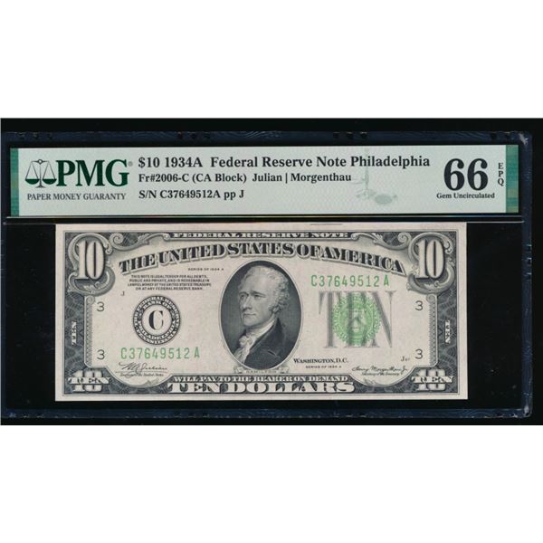 1934A $10 Philadelphia FRN PMG 66EPQ