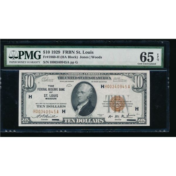 1929 $10 St Louis FRBN PMG 65EPQ