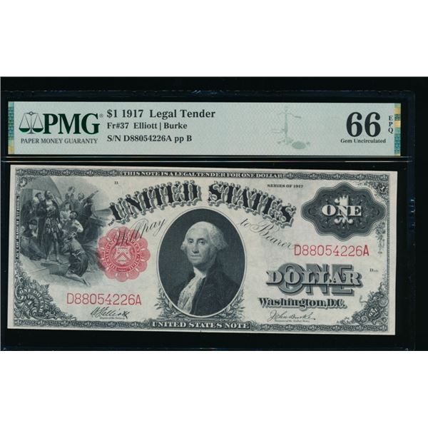 1917 $1 Legal Tender Note PMG 66EPQ