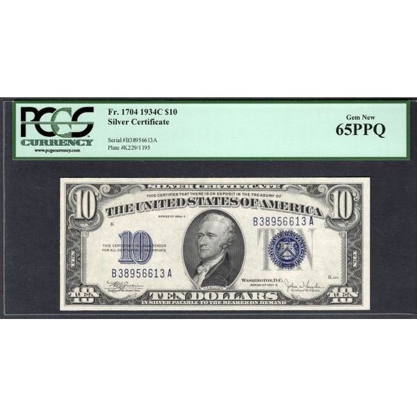 1934C $10 Silver Certificate PCGS 65PPQ