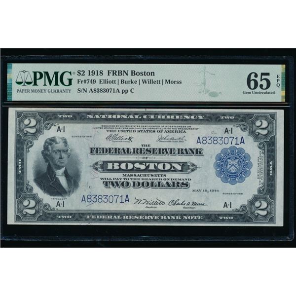 1918 $2 Boston FRBN PMG 65EPQ
