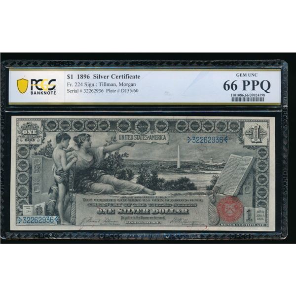 1896 $1 Educational Silver Certificate PCGS 66PPQ