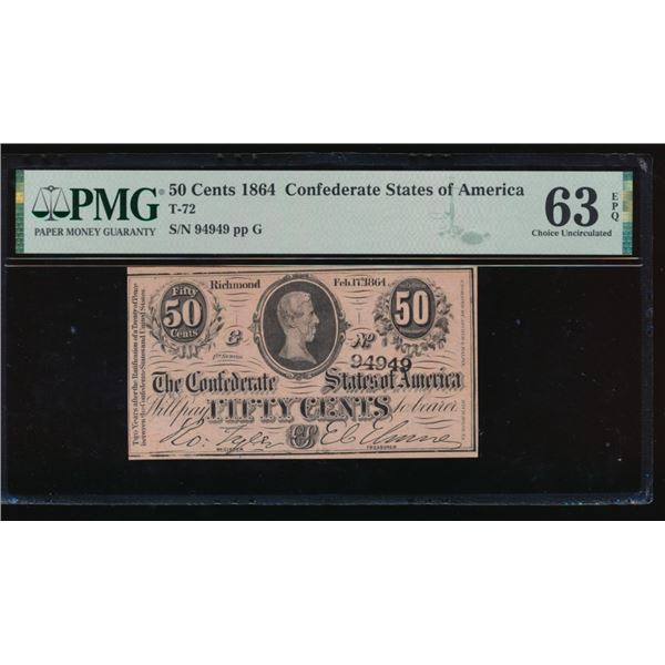 50 Cent 1864 T-72 Confederate PMG 63EPQ