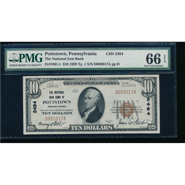 1929 $10 Pottstown PA National PMG 66EPQ