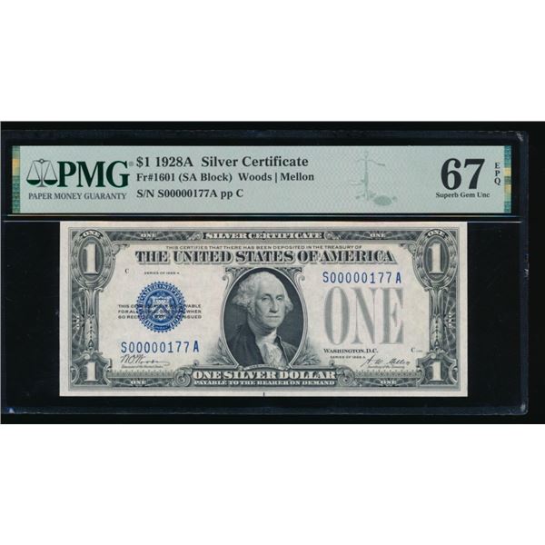 1928A $1 Low Serial Silver Certificate PMG 67EPQ