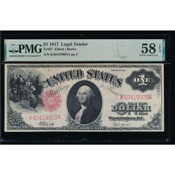 1917 $1 Legal Tender Note PMG 58EPQ