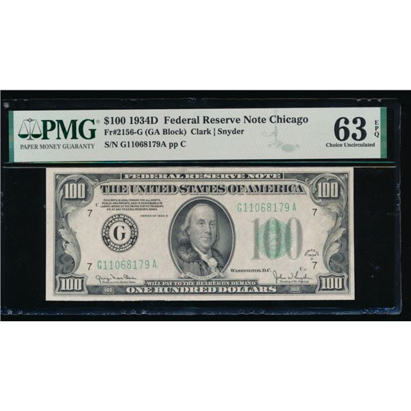 1934D $100 Chicago FRN PMG 63EPQ