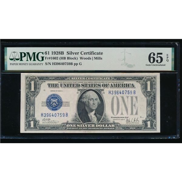 1928B $1 Silver Certificate PMG 65EPQ