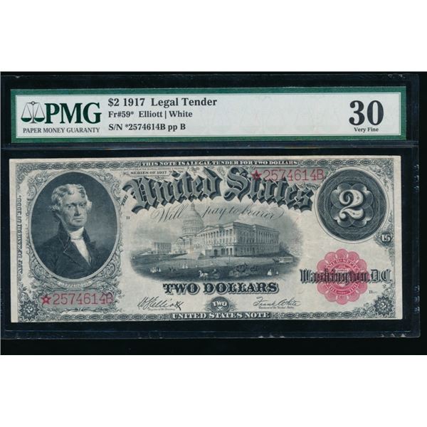 1917 $2 STAR Legal Tender Note PMG 30