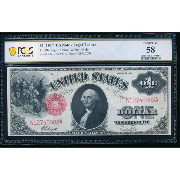 1917 $1 Mule Legal Tender Note PCGS 58