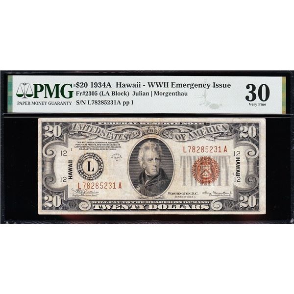 1934A $20 Hawaii FRN PMG 30